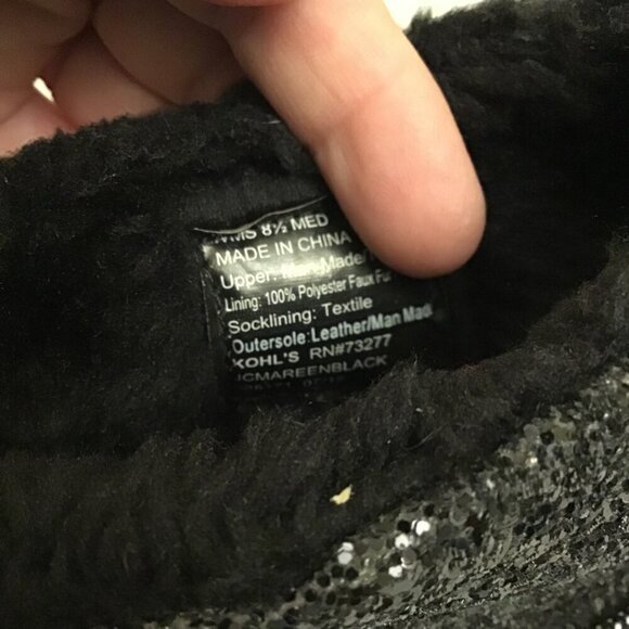 Juicy Couture 8.5 Women’s Glitter Suede Wedge Ankle Boots Black Faux Fur Lined - Picture 6 of 11